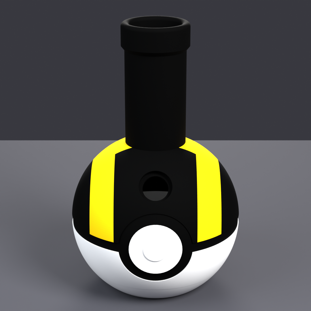 Ball that is Ultra flower holder — front view, matte black and yellow ultra ball vessel by KumoForge