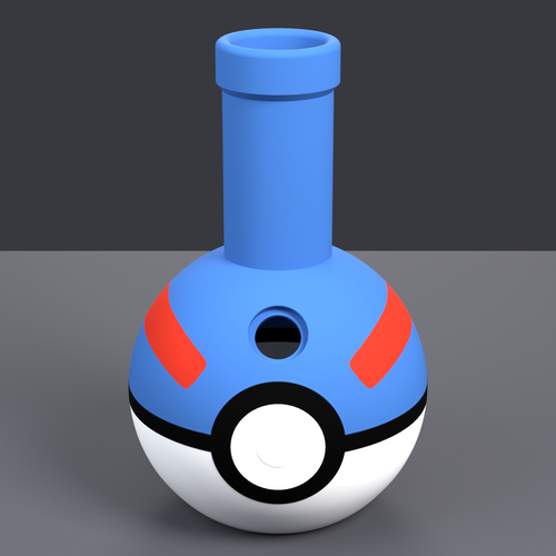 Greatness flower holder — front view, matte blue and red great ball vessel by KumoForge